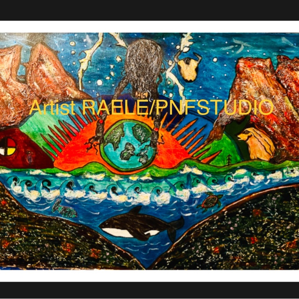 Original Art Mixed Media on Under-Framed Canvas. Sz 24 x36. Free Shipping.